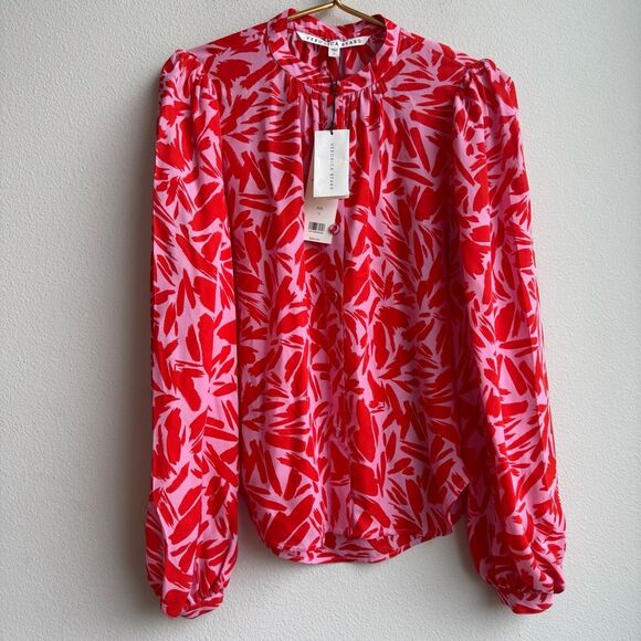 NWT Veronica Beard Ashlynn Silk Floral Abstract Balloon Sleeve Blouse Size 0 XS - Picture 2 of 6